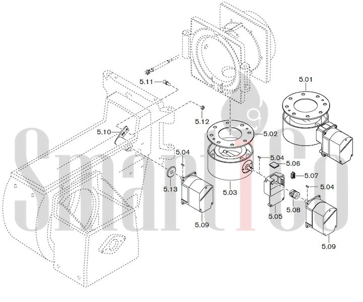 Запасные части к газовой горелке Weishaupt G60/2-A ZM-NR (W-FM 100/200) с доставкой по России 5 Запчасти к газовым горелочным устройствам Weishaupt G60/2-A ZM-NR (W-FM 100/200). Схема 5.