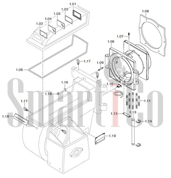 Запасные части к газовой горелке Weishaupt G70/1-B ZM-LN (W-FM 100/200) 4 Запчасти к газовым горелочным устройствам Weishaupt G70/1-B ZM-LN (W-FM 100/200). Схема 1.