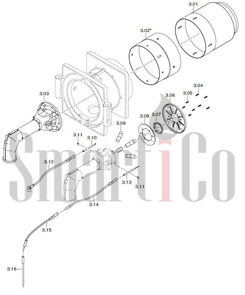 Запасные части к газовой горелке Weishaupt G70/1-B ZM-LN (W-FM 100/200) 3 Запчасти к газовым горелочным устройствам Weishaupt G70/1-B ZM-LN (W-FM 100/200). Схема 3.