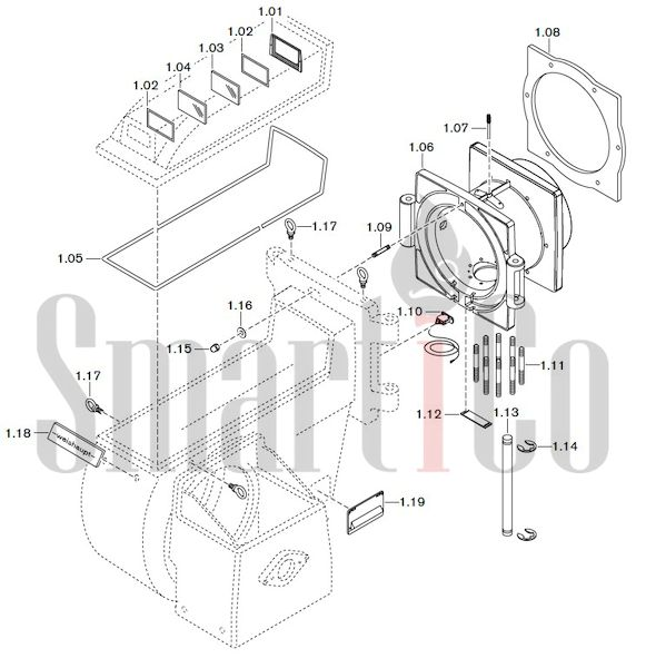 Запасные части к газовой горелке Weishaupt G70/1-B ZM-NR (W-FM 100/200) с доставкой по России 1 Запчасти к газовым горелочным устройствам Weishaupt G70/1-B ZM-NR (W-FM 100/200). Схема 1.