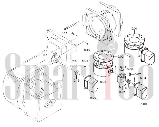 Запасные части к газовой горелке Weishaupt G70/1-B ZM-NR (W-FM 100/200) с доставкой по России 5 Запчасти к газовым горелочным устройствам Weishaupt G70/1-B ZM-NR (W-FM 100/200). Схема 5.