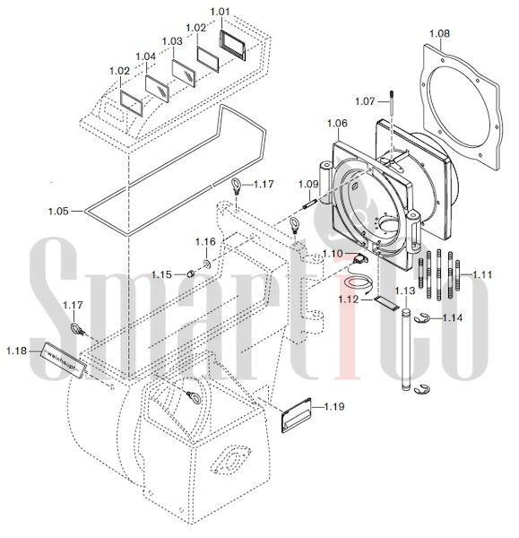 Запасные части к газовой горелке Weishaupt G70/2-A ZM-LN (W-FM 100/200) с доставкой по России 1 Запчасти к газовым горелочным устройствам Weishaupt G70/2-A ZM-LN (W-FM 100/200). Схема 1.
