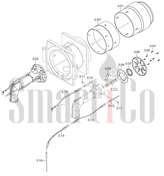 Запасные части к газовой горелке Weishaupt G70/2-A ZM-LN (W-FM 100/200) с доставкой по России 3 Запчасти к газовым горелочным устройствам Weishaupt G70/2-A ZM-LN (W-FM 100/200). Схема 3.