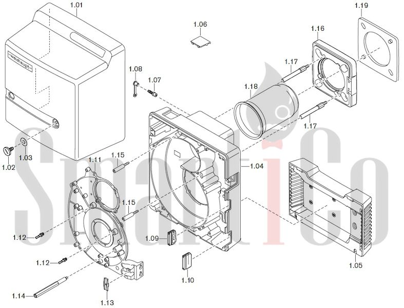 Запасные части к газовой горелке Weishaupt WG10.../1-D Z-LN с доставкой по России 1 Запчасти к газовым горелочным устройствам Weishaupt WG10.../1-D Z-LN. Схема 1.