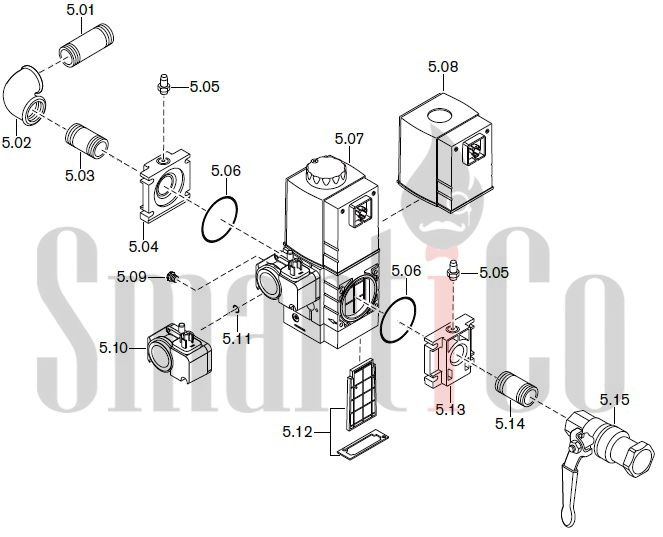Запасные части к газовой горелке Weishaupt WG10.../1-D Z-LN с доставкой по России 5 Запчасти к газовым горелочным устройствам Weishaupt WG10.../1-D Z-LN. Схема 5.