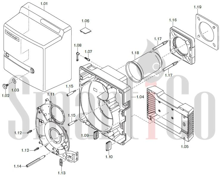 Запасные части к газовой горелке Weishaupt WG20.../1-C Z-LN с доставкой по России 1 Запчасти к газовым горелочным устройствам Weishaupt WG20.../1-C Z-LN. Схема 1.