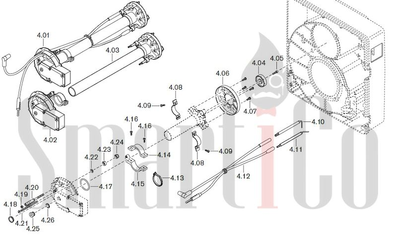 Запасные части к газовой горелке Weishaupt WG30.../1-C ZM-LN с доставкой по России 4 Запчасти к газовым горелочным устройствам Weishaupt WG30.../1-C ZM-LN. Схема 4.