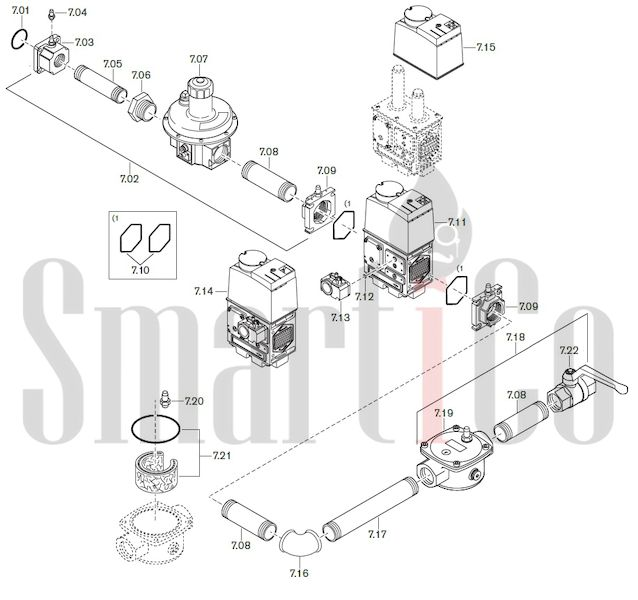 Запасные части к газовой горелке Weishaupt WG40.../1-A ZM-LN с доставкой по России 7 Запчасти к газовым горелочным устройствам Weishaupt WG40.../1-A ZM-LN. Схема 7.
