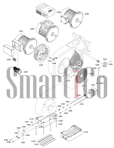 Запасные части к газовой горелке Weishaupt WM-G30/1-A/ZM (W-FM 100/200) 2 Запчасти к газовым горелочным устройствам Weishaupt WM-G30/1-A ZM (W-FM 100-200). Схема 2.