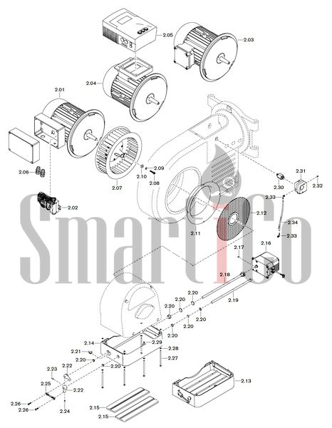 Запасные части к газовой горелке Weishaupt WM-G30/1-A/ZM (W-FM 50) 2 Запчасти к газовым горелочным устройствам Weishaupt WM-G30/1-A ZM (W-FM 50). Схема 2.