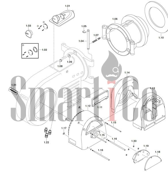 Запасные части к газовой горелке Weishaupt WM-G30/2-A/ZM-LN (W-FM 50) 1 Запчасти к газовым горелочным устройствам Weishaupt WM-G30/2-A/ZM-LN (W-FM 50). Схема 1.