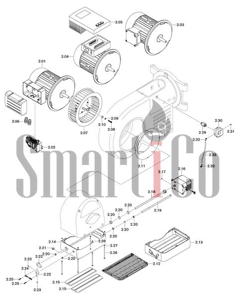 Запасные части к газовой горелке Weishaupt WM-G30/2-A/ZM-LN (W-FM 50) 2 Запчасти к газовым горелочным устройствам Weishaupt WM-G30/2-A/ZM-LN (W-FM 50). Схема 2.