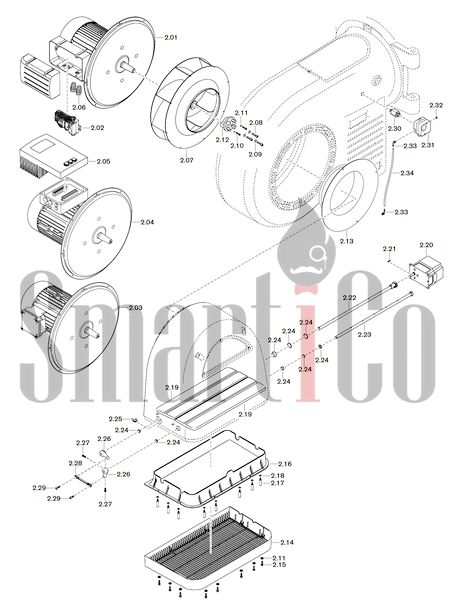 Запасные части к газовой горелке Weishaupt WM-G50/1-A/ZM-NR (W-FM 100/200) 2 Запчасти к газовым горелочным устройствам Weishaupt WM-G50/1-A/ZM-NR (W-FM 100/200). Схема 2.