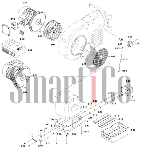 Запасные части к комбинированной горелке Weishaupt WM-GL20/2-A/ZM-R (W-FM 54) 2 Запчасти к газовым горелочным устройствам Weishaupt WM-GL20/2-A/ZM-R (W-FM 54). Схема 2.
