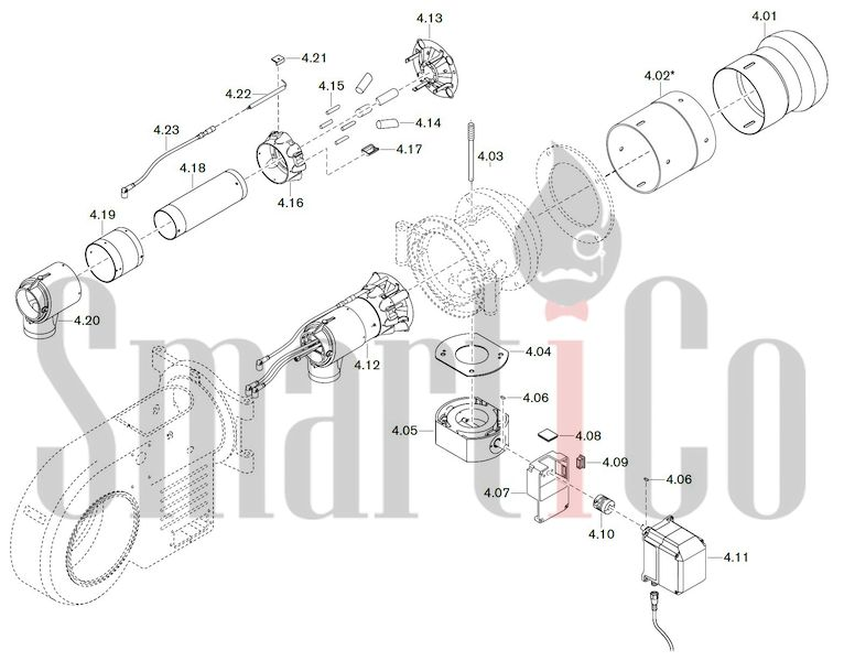 Запасные части к комбинированной горелке Weishaupt WM-GL20/2-A/ZM-R (W-FM 54) 4 Запчасти к газовым горелочным устройствам Weishaupt WM-GL20/2-A ZM-R (W-FM 54). Схема 4.