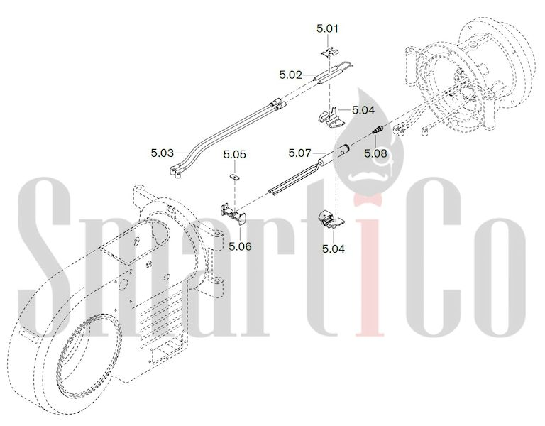 Запасные части к комбинированной горелке Weishaupt WM-GL20/2-A/ZM-R (W-FM 54) 5 Запчасти к газовым горелочным устройствам Weishaupt WM-GL20/2-A ZM-R (W-FM 54). Схема 5.