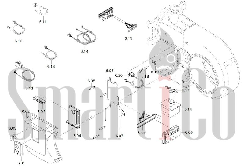 Запасные части к комбинированной горелке Weishaupt WM-GL20/2-A/ZM-R (W-FM 54) 6 Запчасти к газовым горелочным устройствам Weishaupt WM-GL20/2-A ZM-R (W-FM 54). Схема 6.