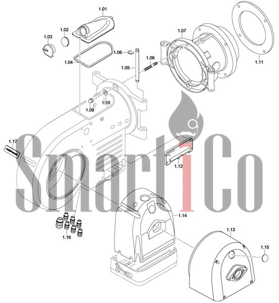 Запасные части к комбинированной горелке Weishaupt WM-GL20/2-A/ZM-T (W-FM 100/200) 9 Запчасти к газовым горелочным устройствам Weishaupt WM-GL20/2-A/ZM-T (W-FM 100/200). Схема 1.