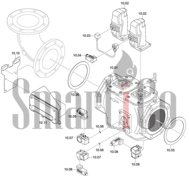 Запасные части к комбинированной горелке Weishaupt WM-GL20/2-A/ZM-T (W-FM 100/200) 10 Запчасти к газовым горелочным устройствам Weishaupt WM-GL20/2-A/ZM-T (W-FM 100/200). Схема 10.