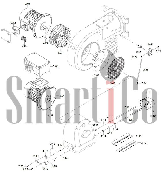 Запасные части к комбинированной горелке Weishaupt WM-GL20/2-A/ZM-T (W-FM 100/200) 2 Запчасти к газовым горелочным устройствам Weishaupt WM-GL20/2-A/ZM-T (W-FM 100/200). Схема 2