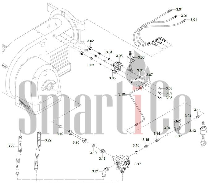 Запасные части к комбинированной горелке Weishaupt WM-GL20/2-A/ZM-T (W-FM 100/200) 3 Запчасти к газовым горелочным устройствам Weishaupt WM-GL20/2-A/ZM-T (W-FM 100/200). Схема 3.
