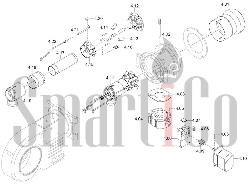 Запасные части к комбинированной горелке Weishaupt WM-GL20/2-A/ZM-T (W-FM 100/200) 4 Запчасти к газовым горелочным устройствам Weishaupt WM-GL20/2-A/ZM-T (W-FM 100/200). Схема 4.