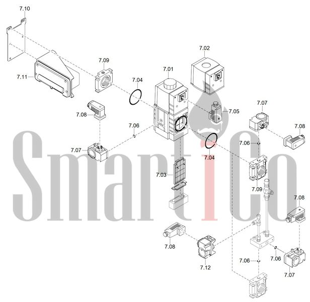 Запасные части к комбинированной горелке Weishaupt WM-GL20/2-A/ZM-T (W-FM 100/200) 7 Запчасти к газовым горелочным устройствам Weishaupt WM-GL20/2-A/ZM-T (W-FM 100/200). Схема 7.