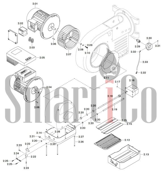 Запасные части к комбинированной горелке Weishaupt WM-GL20/2-A/ZM-T (W-FM 54) 2 Запчасти к газовым горелочным устройствам Weishaupt WM-GL20/2-A ZM-T (W-FM 54). Схема 2.