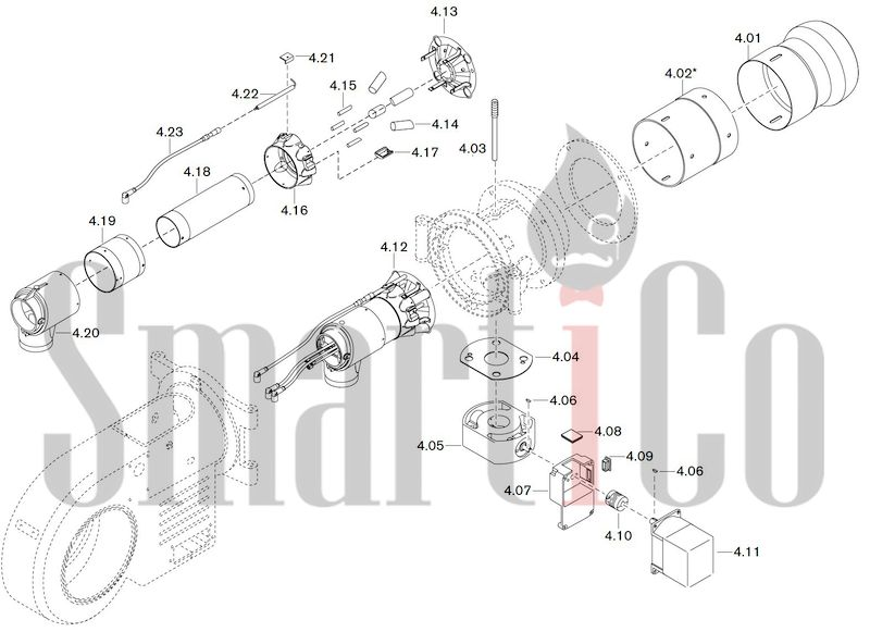 Запасные части к комбинированной горелке Weishaupt WM-GL20/2-A/ZM-T (W-FM 54) 4 Запчасти к газовым горелочным устройствам Weishaupt WM-GL20/2-A ZM-T (W-FM 54). Схема 4.