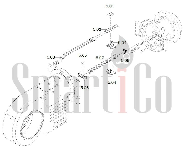 Запасные части к комбинированной горелке Weishaupt WM-GL20/2-A/ZM-T (W-FM 54) 5 Запчасти к газовым горелочным устройствам Weishaupt WM-GL20/2-A ZM-T (W-FM 54). Схема 5.
