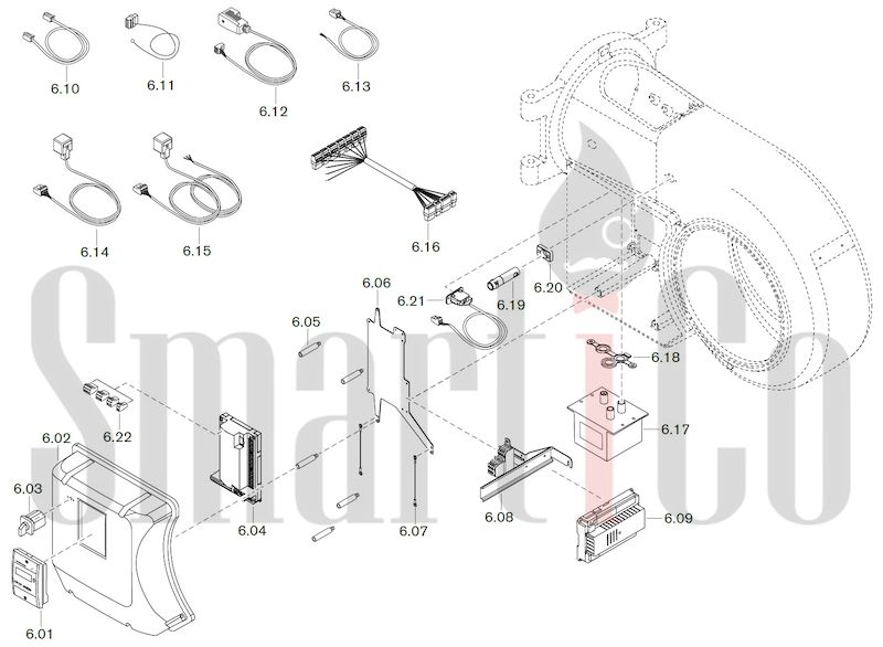 Запасные части к комбинированной горелке Weishaupt WM-GL20/2-A/ZM-T (W-FM 54) 6 Запчасти к газовым горелочным устройствам Weishaupt WM-GL20/2-A ZM-T (W-FM 54). Схема 6.