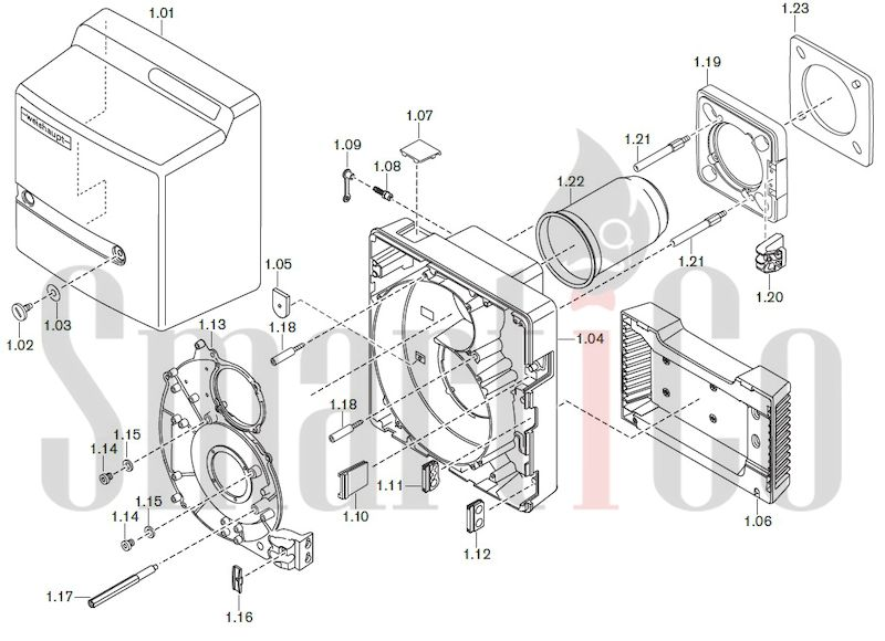 Запасные части к жидкотопливной горелке Weishaupt WL20/1-C Z-1LN с доставкой по России 1 Жидкотопливная горелка Weishaupt WL20/1-C Z-1LN. Схема 1.
