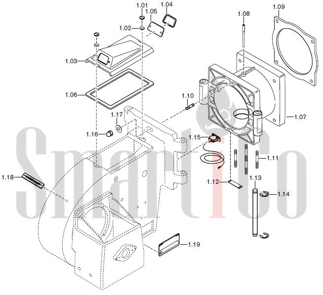 Запасные части к комбинированной горелке Weishaupt RGL30/2-A ZM-NR (W-FM 100/200) с доставкой по России 1 Запасные части к комбинированной (двухтопливной) горелке Weishaupt RGL30/2-A ZM-NR (W-FM 100, 200). Схема 1.