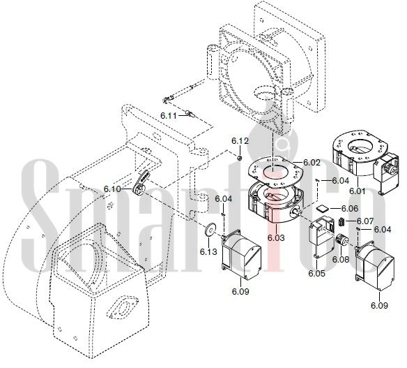 Запасные части к комбинированной горелке Weishaupt RGL30/2-A ZM-NR (W-FM 100/200) с доставкой по России 6 Запасные части к комбинированной (двухтопливной) горелке Weishaupt RGL30/2-A ZM-NR (W-FM 100, 200). Схема 6.