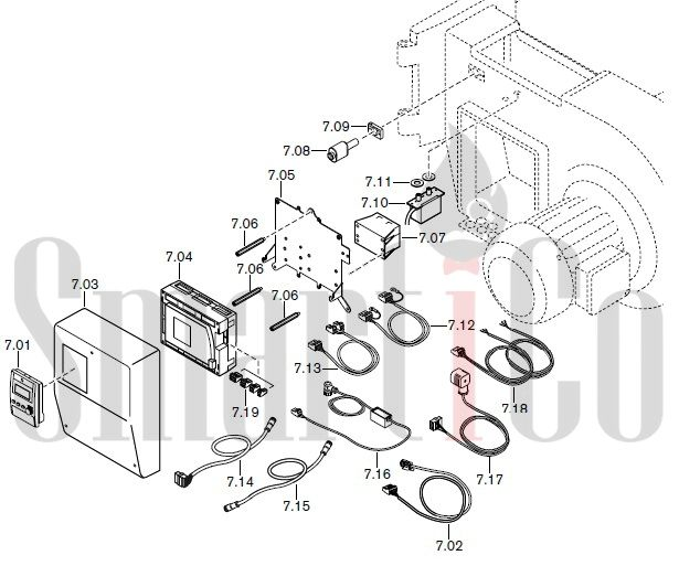 Запасные части к комбинированной горелке Weishaupt RGL30/2-A ZM-NR (W-FM 100/200) с доставкой по России 7 Запасные части к комбинированной (двухтопливной) горелке Weishaupt RGL30/2-A ZM-NR (W-FM 100, 200). Схема 7.