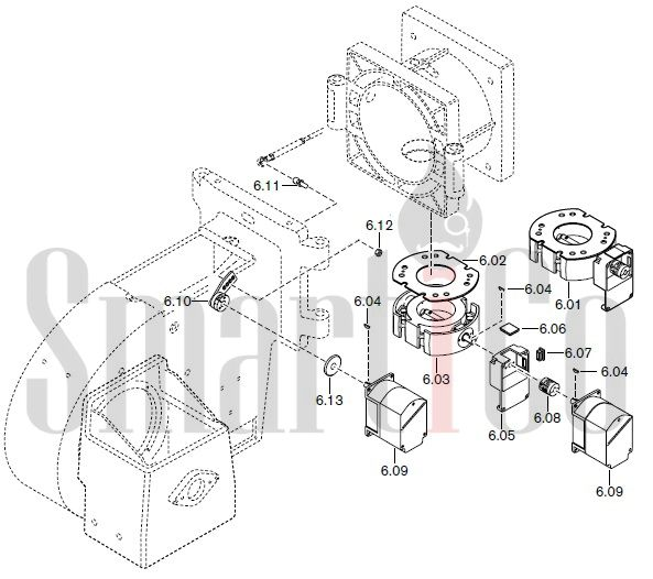 Запасные части к комбинированной горелке Weishaupt RGL50/2-A ZM-NR (W-FM 100/200) с доставкой по России 6 Запасные части к комбинированной (двухтопливной) горелке Weishaupt RGL50/2-A ZM-NR (W-FM 100, 200). Схема 6.