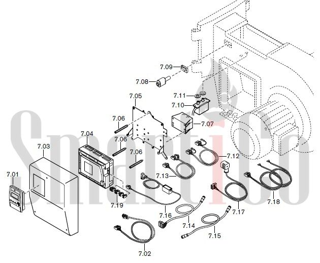 Запасные части к комбинированной горелке Weishaupt RGL50/2-A ZM-NR (W-FM 100/200) с доставкой по России 7 Запасные части к комбинированной (двухтопливной) горелке Weishaupt RGL50/2-A ZM-NR (W-FM 100, 200). Схема 7.