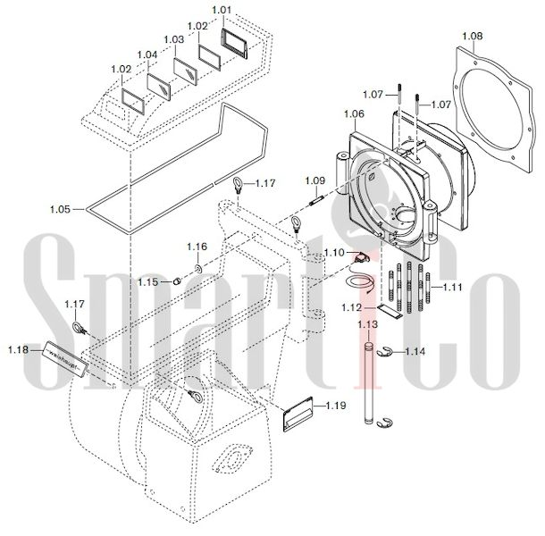 Запасные части к комбинированной горелке Weishaupt RGL60/2-A ZM-NR (W-FM 100/200) с доставкой по России 1 Запасные части к комбинированной (двухтопливной) горелке Weishaupt RGL60/2-A ZM-NR (W-FM 100, 200). Схема 1.