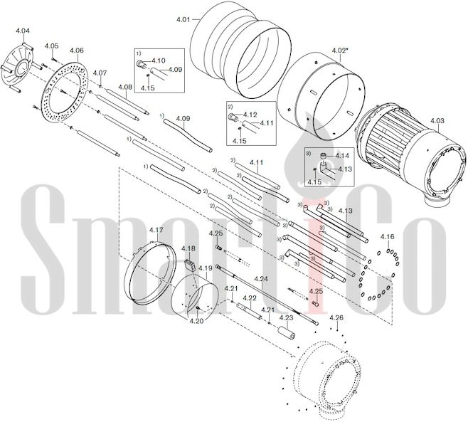 Запасные части к комбинированной горелке Weishaupt RGL60/2-A ZM-NR (W-FM 100/200) с доставкой по России 4 Запасные части к комбинированной (двухтопливной) горелке Weishaupt RGL60/2-A ZM-NR (W-FM 100, 200). Схема 4.