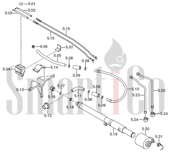 Запасные части к комбинированной горелке Weishaupt RGL60/2-A ZM-NR (W-FM 100/200) с доставкой по России 5 Запасные части к комбинированной (двухтопливной) горелке Weishaupt RGL60/2-A ZM-NR (W-FM 100, 200). Схема 5.