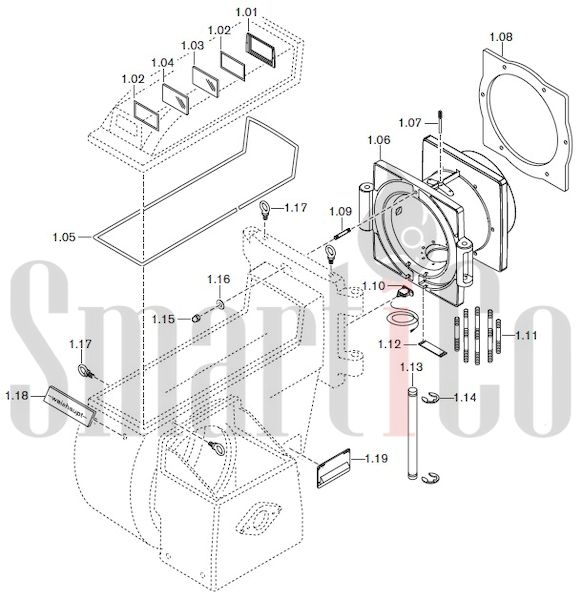 Запасные части к комбинированной горелке Weishaupt RGL70/1-B ZM-NR (W-FM 100/200) с доставкой по России 1 Запасные части к комбинированной (двухтопливной) горелке Weishaupt RGL70/1-B ZM-NR (W-FM 100, 200). Схема 1.