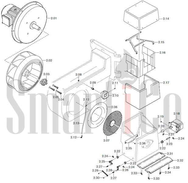 Запасные части к комбинированной горелке Weishaupt RGL70/1-B ZM-NR (W-FM 100/200) с доставкой по России 2 Запасные части к комбинированной (двухтопливной) горелке Weishaupt RGL70/1-B ZM-NR (W-FM 100, 200). Схема 2.
