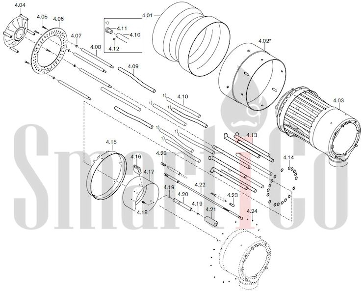Запасные части к комбинированной горелке Weishaupt RGL70/1-B ZM-NR (W-FM 100/200) с доставкой по России 4 Запасные части к комбинированной (двухтопливной) горелке Weishaupt RGL70/1-B ZM-NR (W-FM 100, 200). Схема 4.