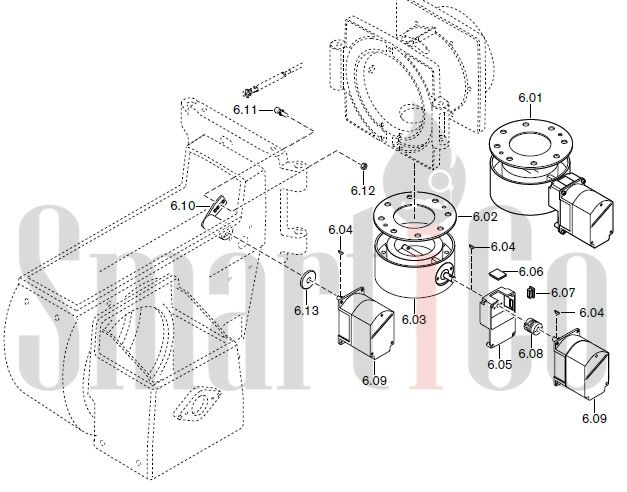 Запасные части к комбинированной горелке Weishaupt RGL70/1-B ZM-NR (W-FM 100/200) с доставкой по России 6 Запасные части к комбинированной (двухтопливной) горелке Weishaupt RGL70/1-B ZM-NR (W-FM 100, 200). Схема 6.