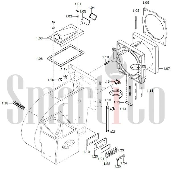 Запасные части к комбинированной горелке Weishaupt RGMS40/2-A ZM-NR (W-FM 100/200) с доставкой по России 1 Запасные части к комбинированной (двухтопливной) горелке Weishaupt RGMS40/2-A ZM-NR (W-FM 100, 200). Схема 1.