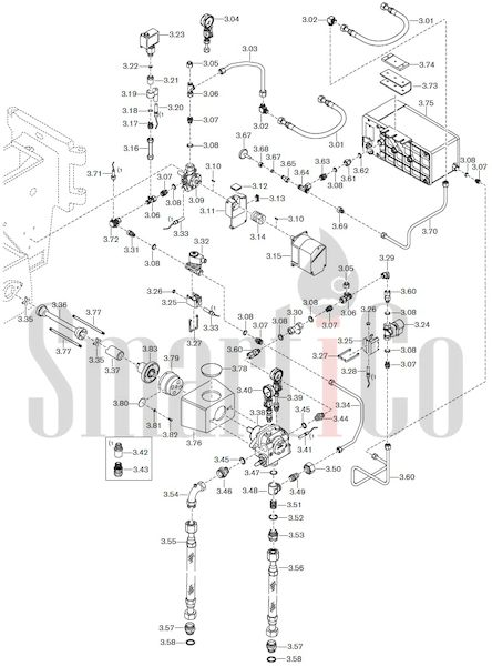 Запасные части к комбинированной горелке Weishaupt RGMS40/2-A ZM-NR (W-FM 100/200) с доставкой по России 3 Запасные части к комбинированной (двухтопливной) горелке Weishaupt RGMS40/2-A ZM-NR (W-FM 100, 200). Схема 3.