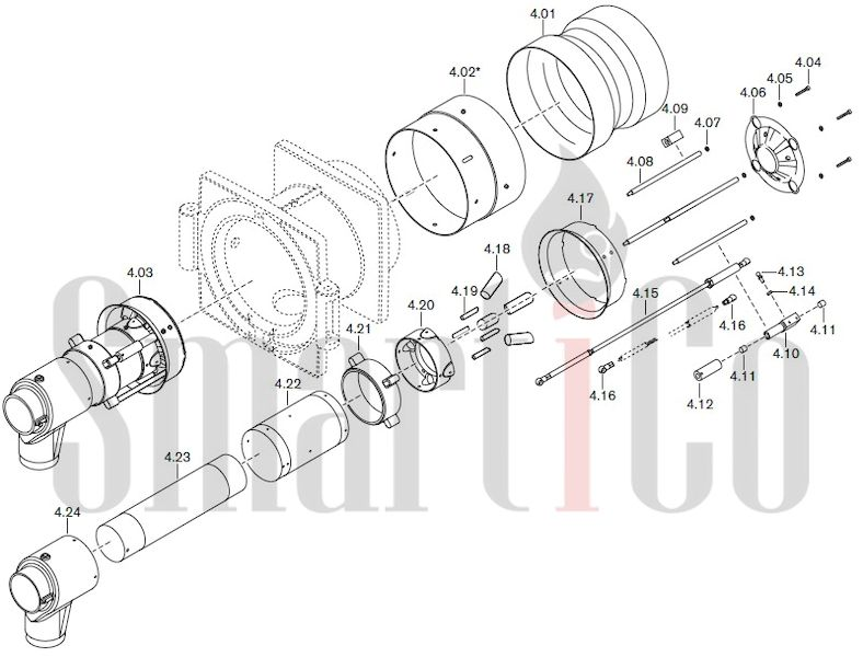 Запасные части к комбинированной горелке Weishaupt RGMS40/2-A ZM-NR (W-FM 100/200) с доставкой по России 4 Запасные части к комбинированной (двухтопливной) горелке Weishaupt RGMS40/2-A ZM-NR (W-FM 100, 200). Схема 4.