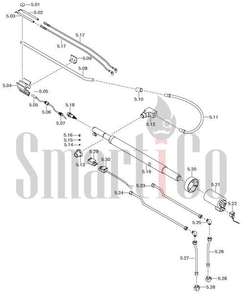 Запасные части к комбинированной горелке Weishaupt RGMS40/2-A ZM-NR (W-FM 100/200) с доставкой по России 5 Запасные части к комбинированной (двухтопливной) горелке Weishaupt RGMS40/2-A ZM-NR (W-FM 100, 200). Схема 5.