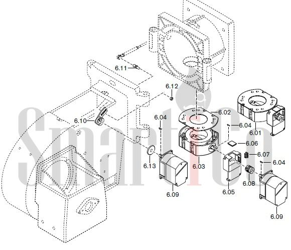 Запасные части к комбинированной горелке Weishaupt RGMS40/2-A ZM-NR (W-FM 100/200) с доставкой по России 6 Запасные части к комбинированной (двухтопливной) горелке Weishaupt RGMS40/2-A ZM-NR (W-FM 100, 200). Схема 6.