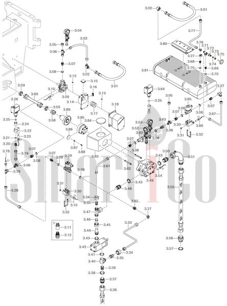 Запасные части к комбинированной горелке Weishaupt RGMS50/2-A ZM-NR (W-FM 100/200) с доставкой по России 3 Запасные части к комбинированной (двухтопливной) горелке Weishaupt RGMS50/2-A ZM-NR (W-FM 100, 200). Схема 3.